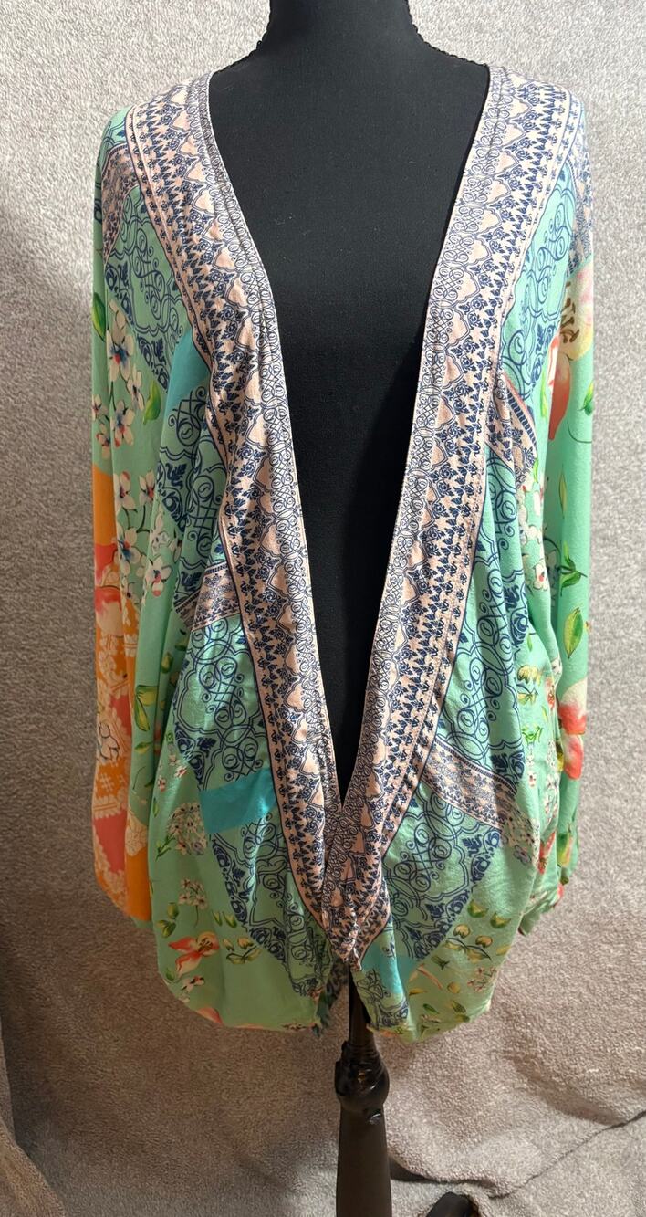 Anthropologie OS Patchwork Floral Kimono Cardigan Boho Modal